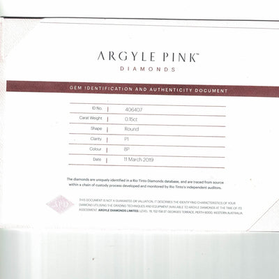 argyle certificate of a natural pink diamond, round pink, natural colored diamonds
