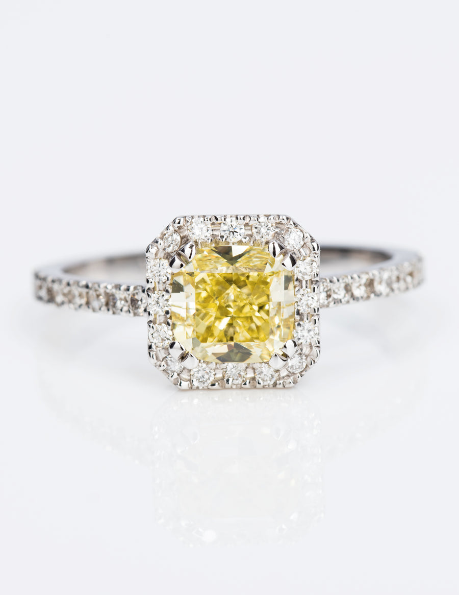 Halo Intense Yellow Ring, 1.72 carat - VMK Diamonds
