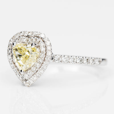 Double Halo Yellow Diamond RIng, 1.37 carat - VMK Diamonds