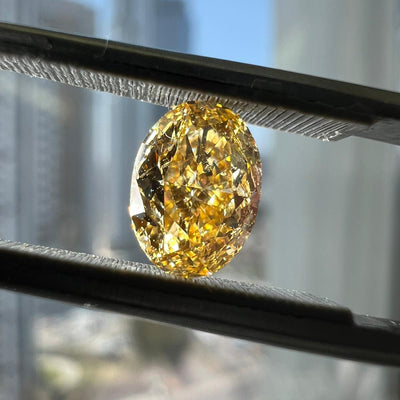 Orangy YELLOW Diamond, 1.01 Carat, OVAL Shape, SI2 Clarity - VMK Diamonds