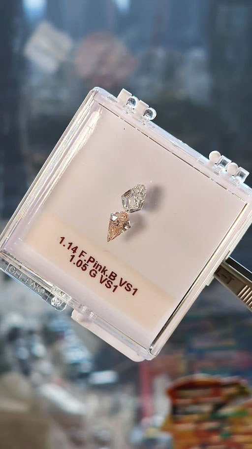 Pair of colorless & pink diamonds, 2.19 ct., GIA certified, VS1 clarity