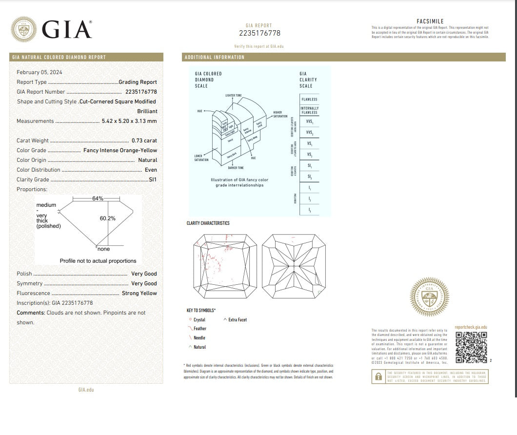 GIA certificate for natural colored diamond orange, natural colored diamond yellow