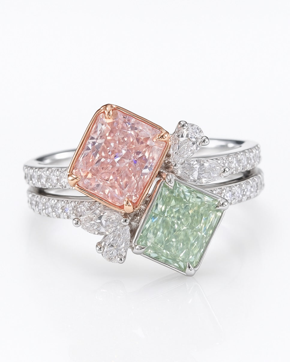 Amazing One of a kind Pink & Green Diamond ring 3.36 carat