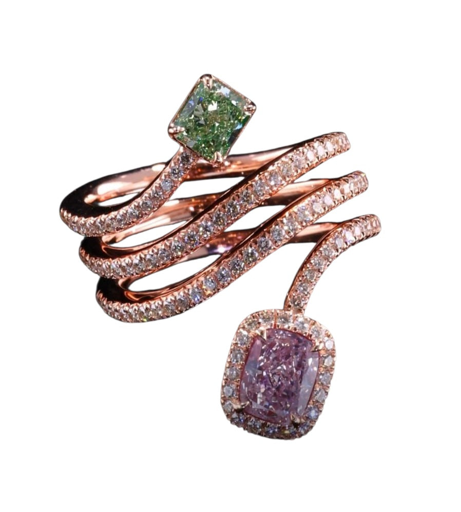 One of a kind Green & Pink Diamond ring 2.08 carat