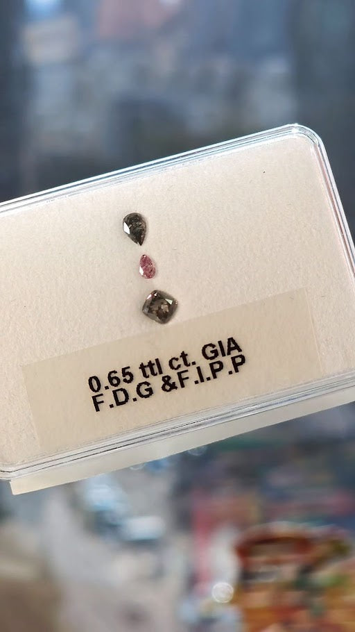 Pink & gray colored diamonds, 0.65 total carat, pear & cushion Shapes