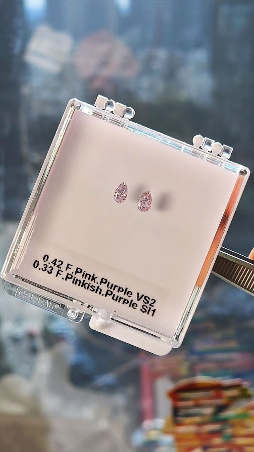 Pair of pink pear shaped diamonds, 0.75ct total, GIA certified VS2-SI1 clarity