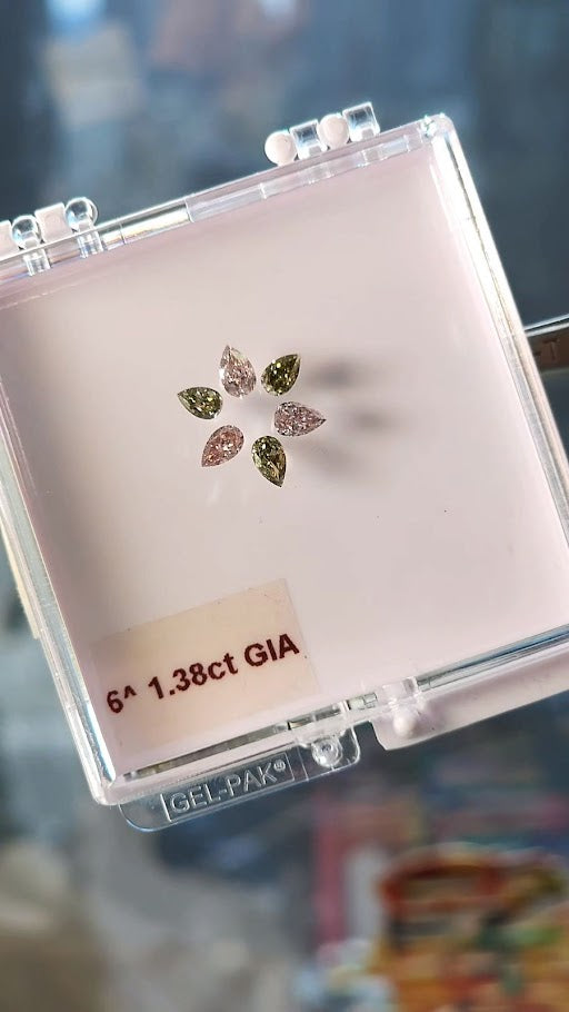 Collection of pink & green chameleon natural diamonds, 1.38ct, GIA certified