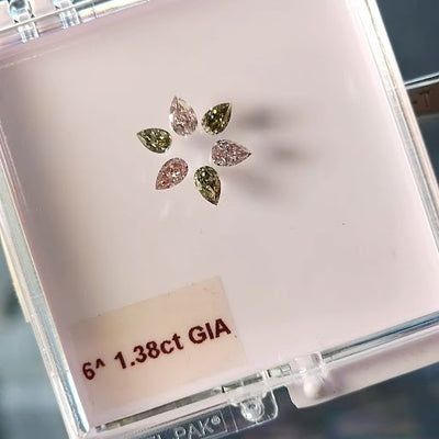 Collection of pink & green chameleon natural diamonds, 1.38ct, GIA certified