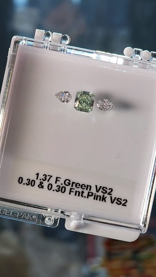 Collection of green & pink natural colored diamonds, 1.97ct, GIA certified