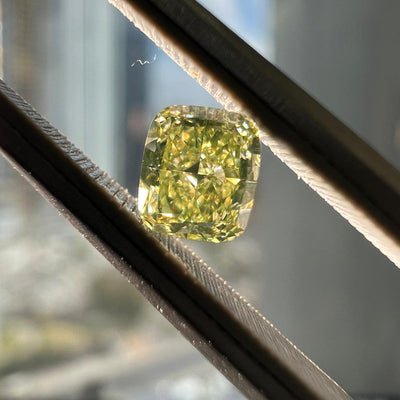 Green Yellow Diamond, 0.31 Carat, CUSHION Shape, VS2 Clarity - VMK Diamonds