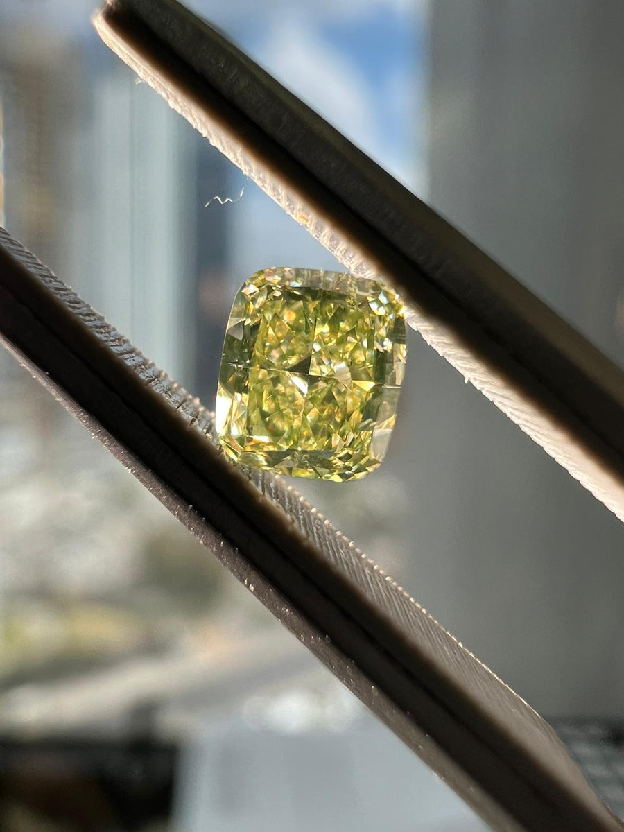 Green Yellow Diamond, 0.31 Carat, CUSHION Shape, VS2 Clarity - VMK Diamonds