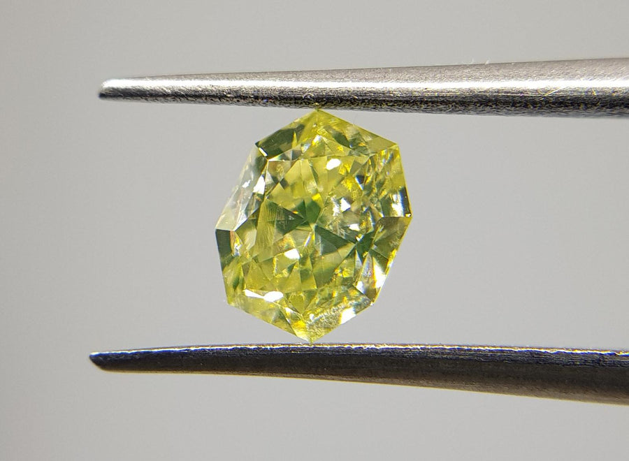 Greenish Yellow Diamond, 1.01 Carat, RADIANT Shape, I1 Clarity - VMK Diamonds