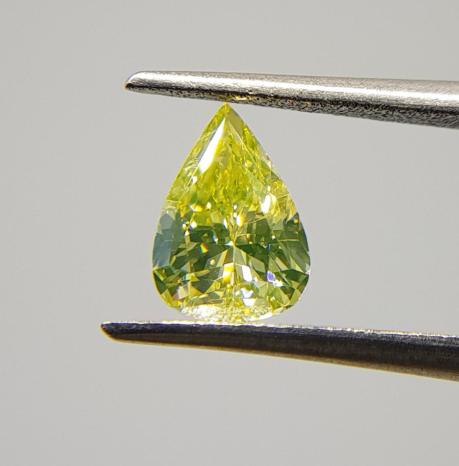 Greenish Yellow Diamond, 0.57 Carat, PEAR Shape, VVS2 Clarity - VMK Diamonds