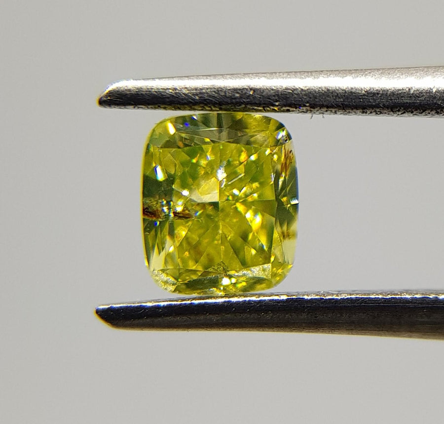 0.30 Carat CUSHION Shape Lime YELLOW Diamond - VMK Diamonds