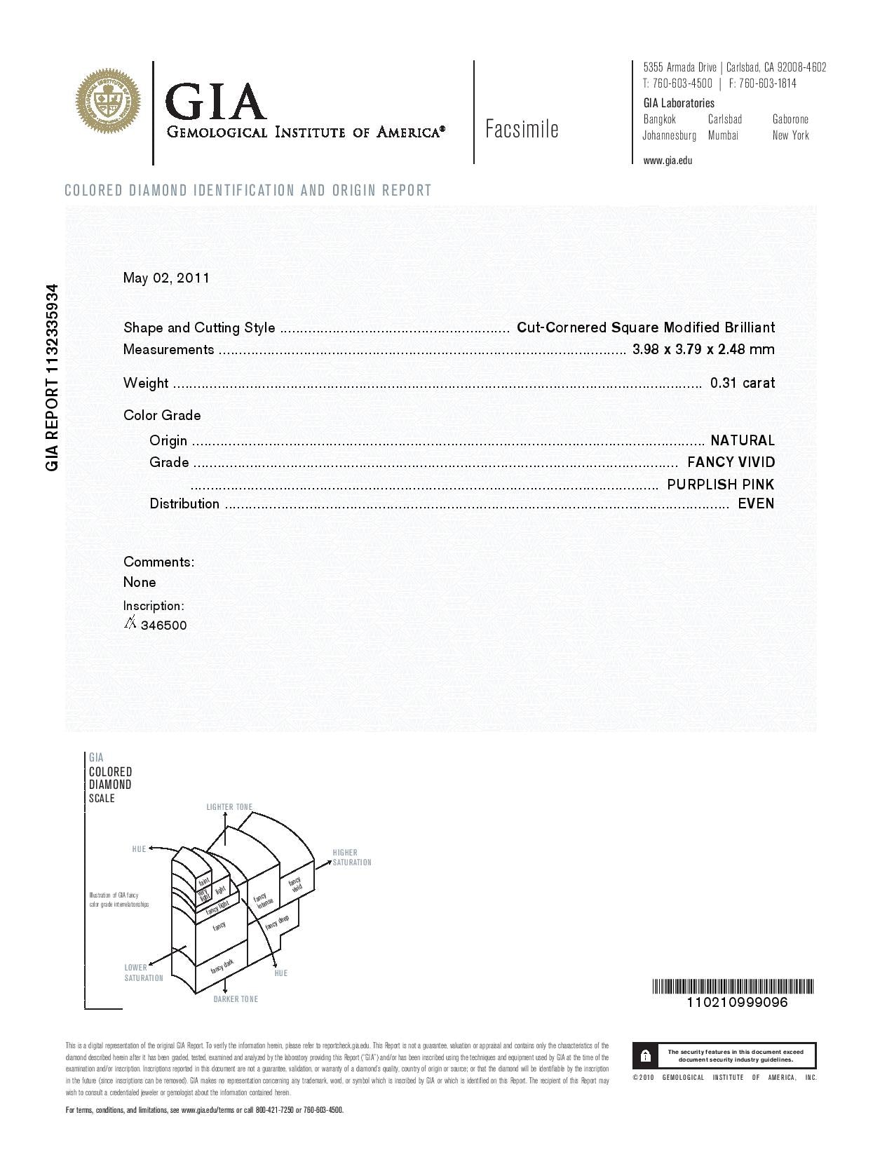 0.31 Carat RADIANT Shape PINK Color Diamond - VMK Diamonds