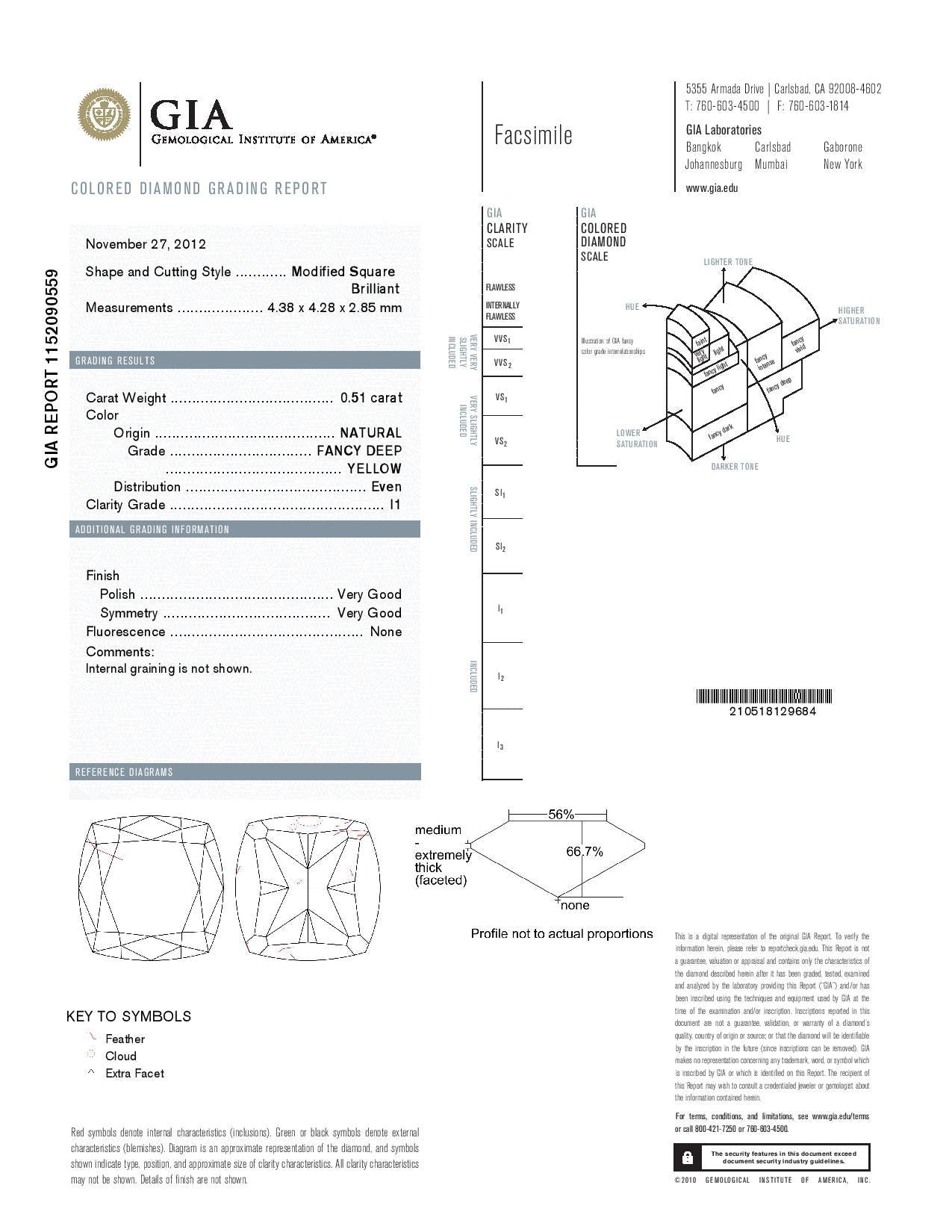 0.51 Carat CUSHION Shape YELLOW Color Diamond - VMK Diamonds