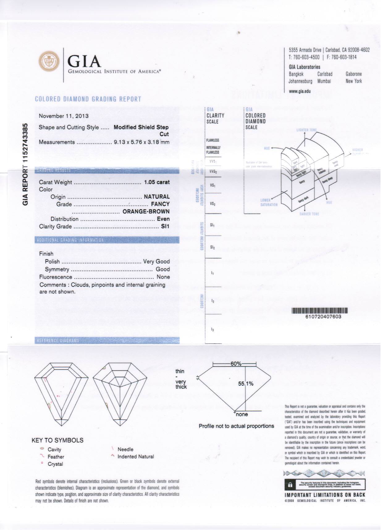 1.05 Carat SHIELD Shape BROWN Color Diamond - VMK Diamonds