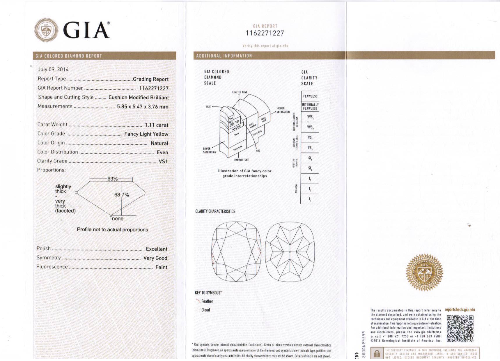1.11 Carat CUSHION Shape YELLOW Color Diamond - VMK Diamonds