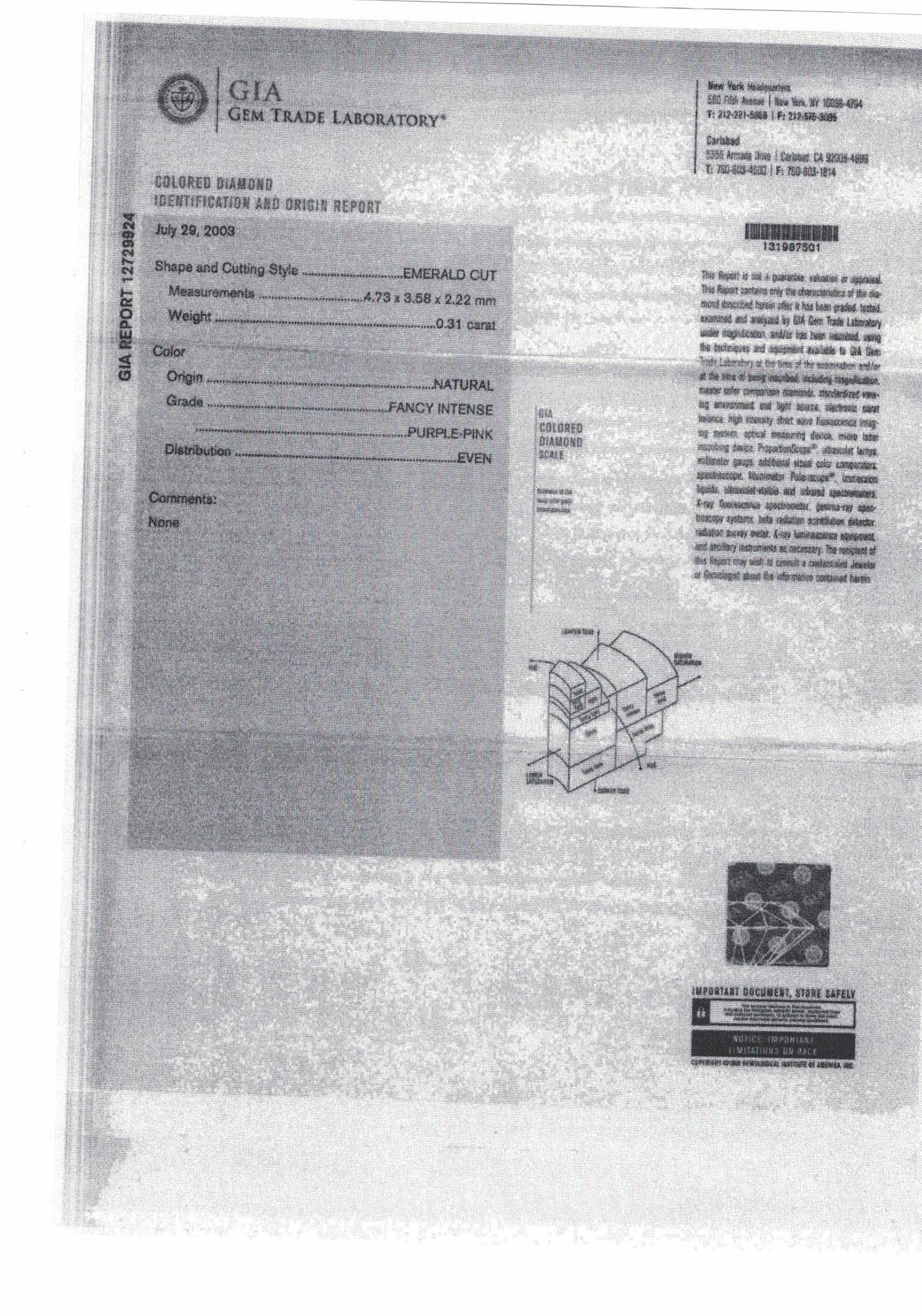 0.31 Carat EMERALD Shape PINK Color Diamond - VMK Diamonds