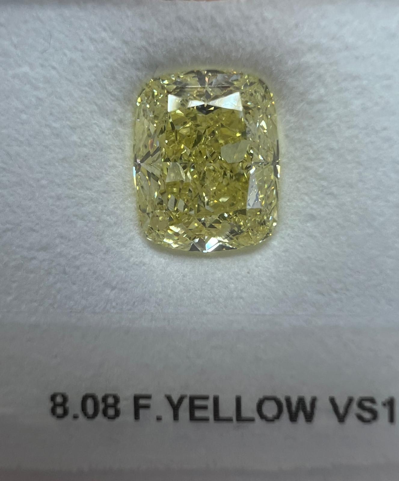 8.08 Carat CUSHION Shape YELLOW Color Diamond