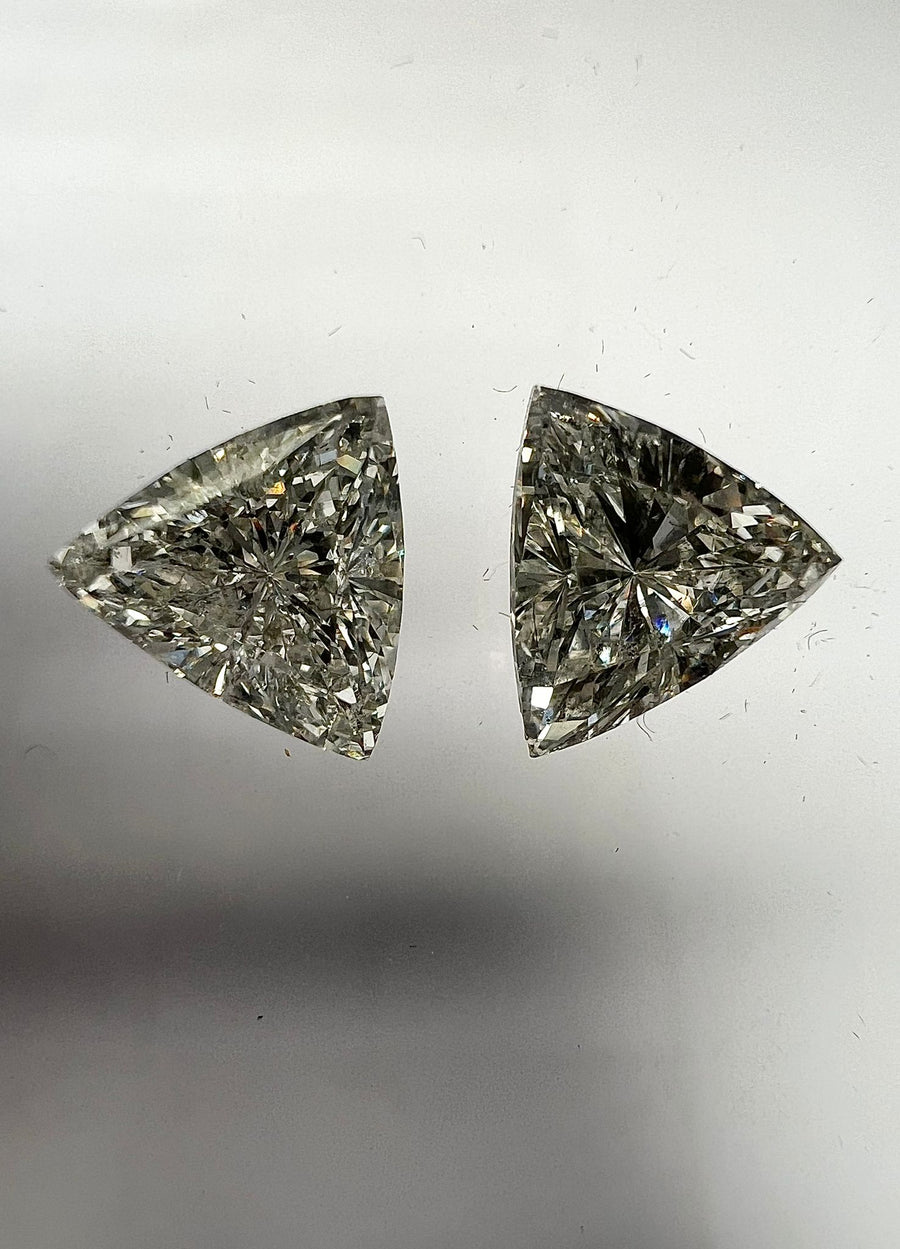 J color diamonds, 1.08 & 1.00 Carat, triangle shape, SI2 & i1 clarity