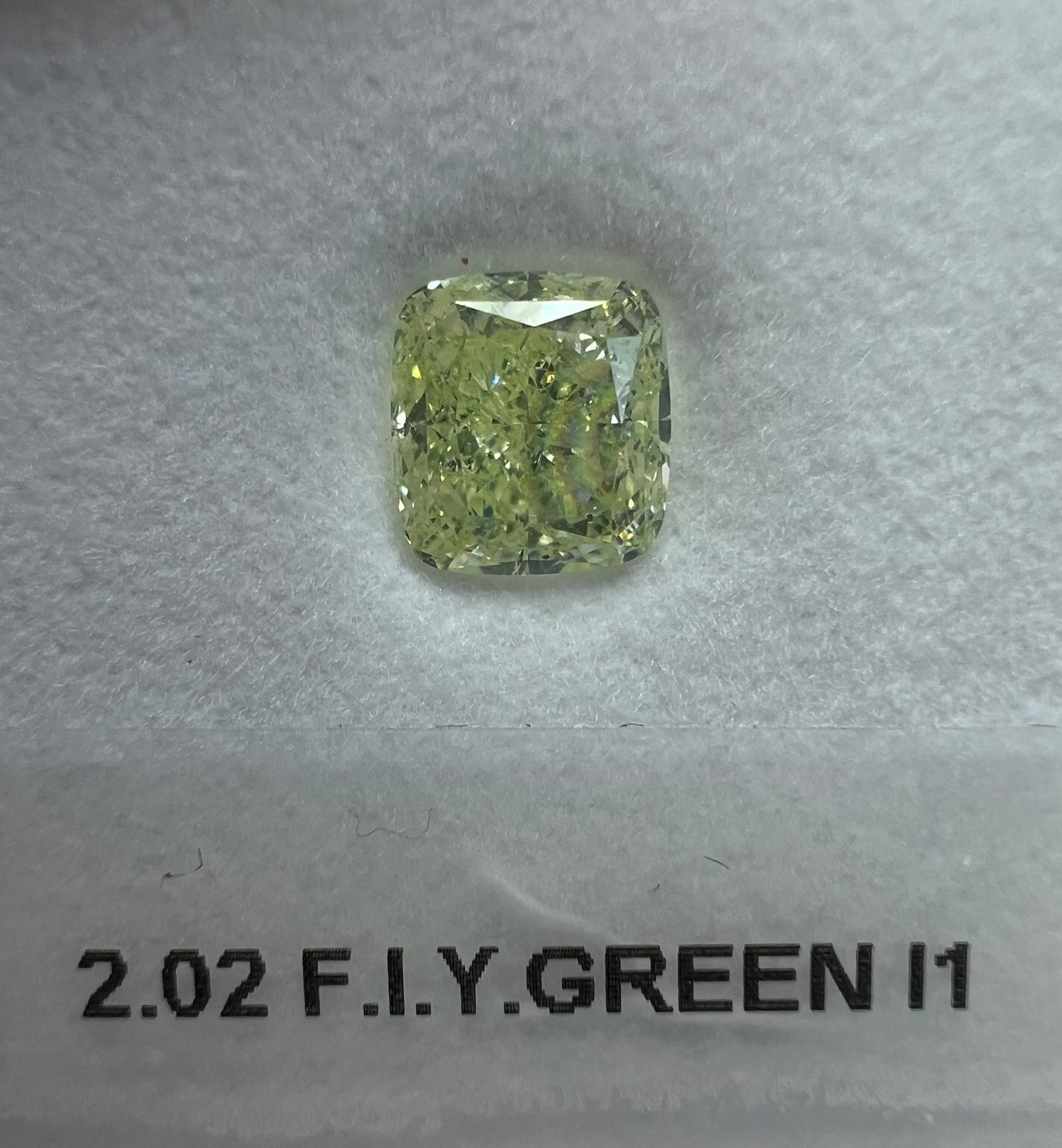 GREEN Diamond, 2.02 Carat, CUSHION Shape, I1 Clarity