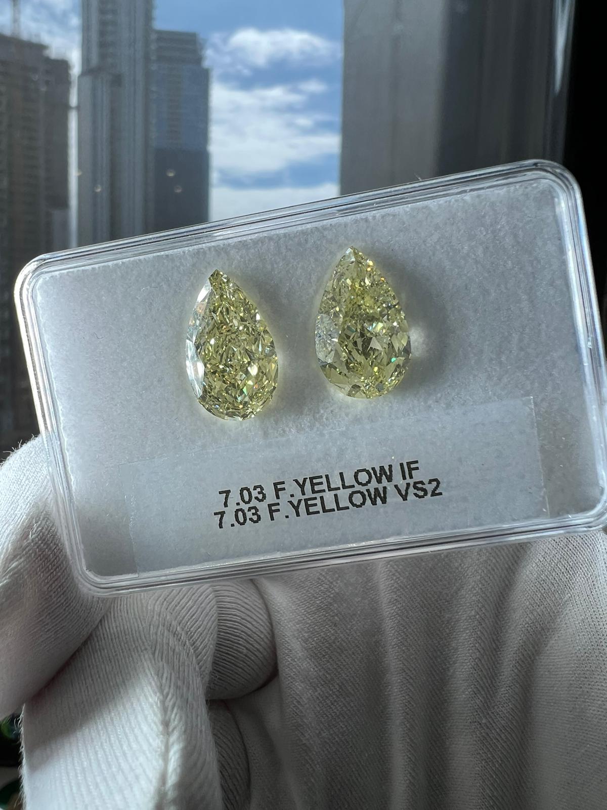 YELLOW Diamond, 7.03 Carat, PEAR Shape, VS2 Clarity