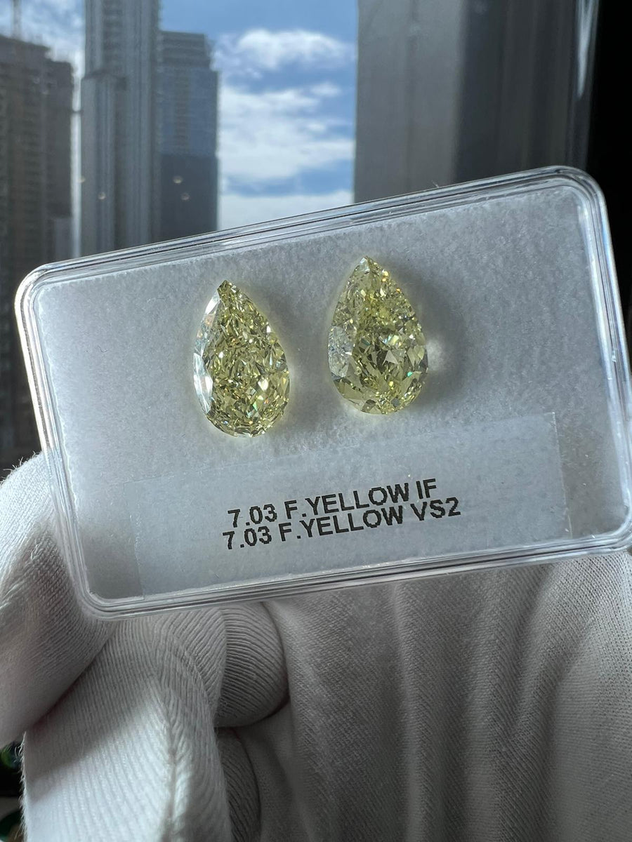 YELLOW Diamond, 7.03 Carat, PEAR Shape, VS2 Clarity