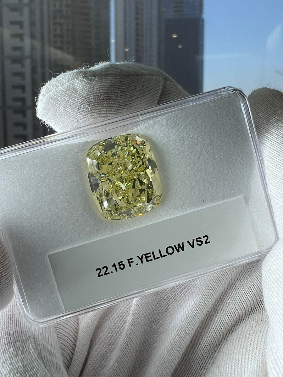 22.15 Carat CUSHION Shape YELLOW Color Diamond