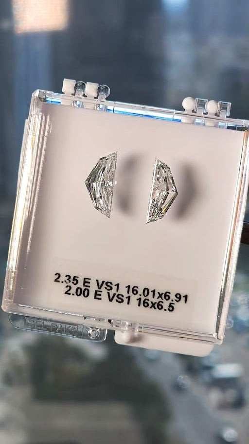 D & F color diamonds, 4.35 total carat, cadillac shape, VS1 clarity