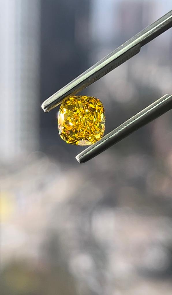 2.30 Carat CUSHION Shape YELLOW Color Diamond