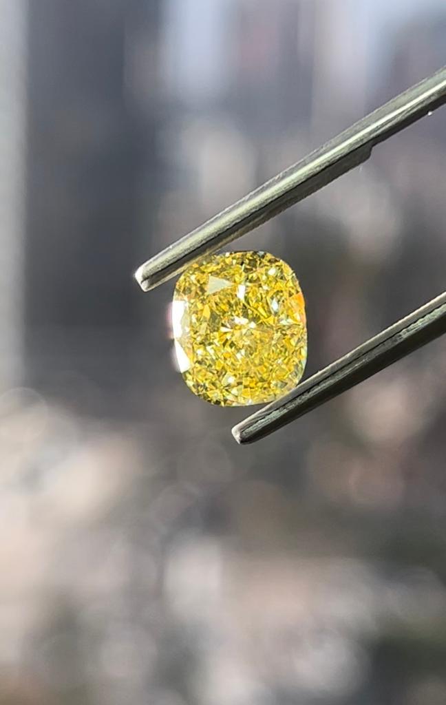 4.20 Carat CUSHION Shape YELLOW Color Diamond