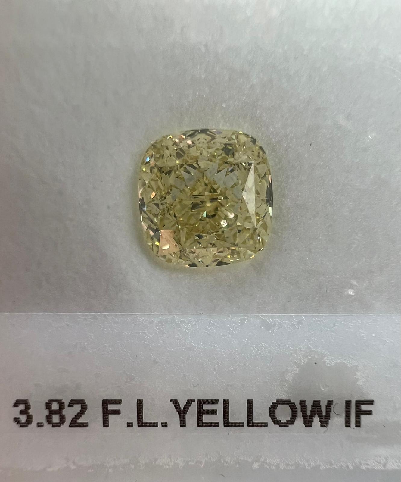3.82 Carat CUSHION Shape LIGHT YELLOW Color Diamond