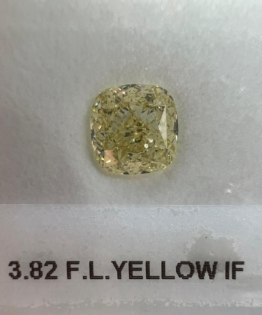 3.82 Carat CUSHION Shape LIGHT YELLOW Color Diamond
