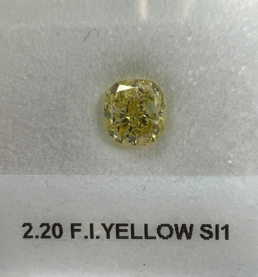 2.20 Carat CUSHION Shape YELLOW Color Diamond