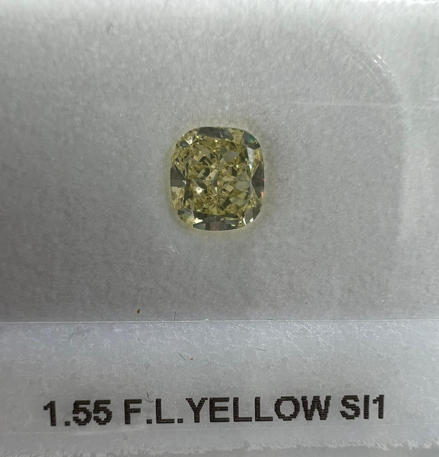 1.55 Carat CUSHION Shape YELLOW Color Diamond