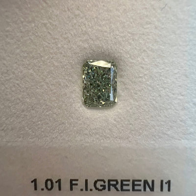 GREEN Diamond, 1.01 Carat, RADIANT Shape, I1 Clarity