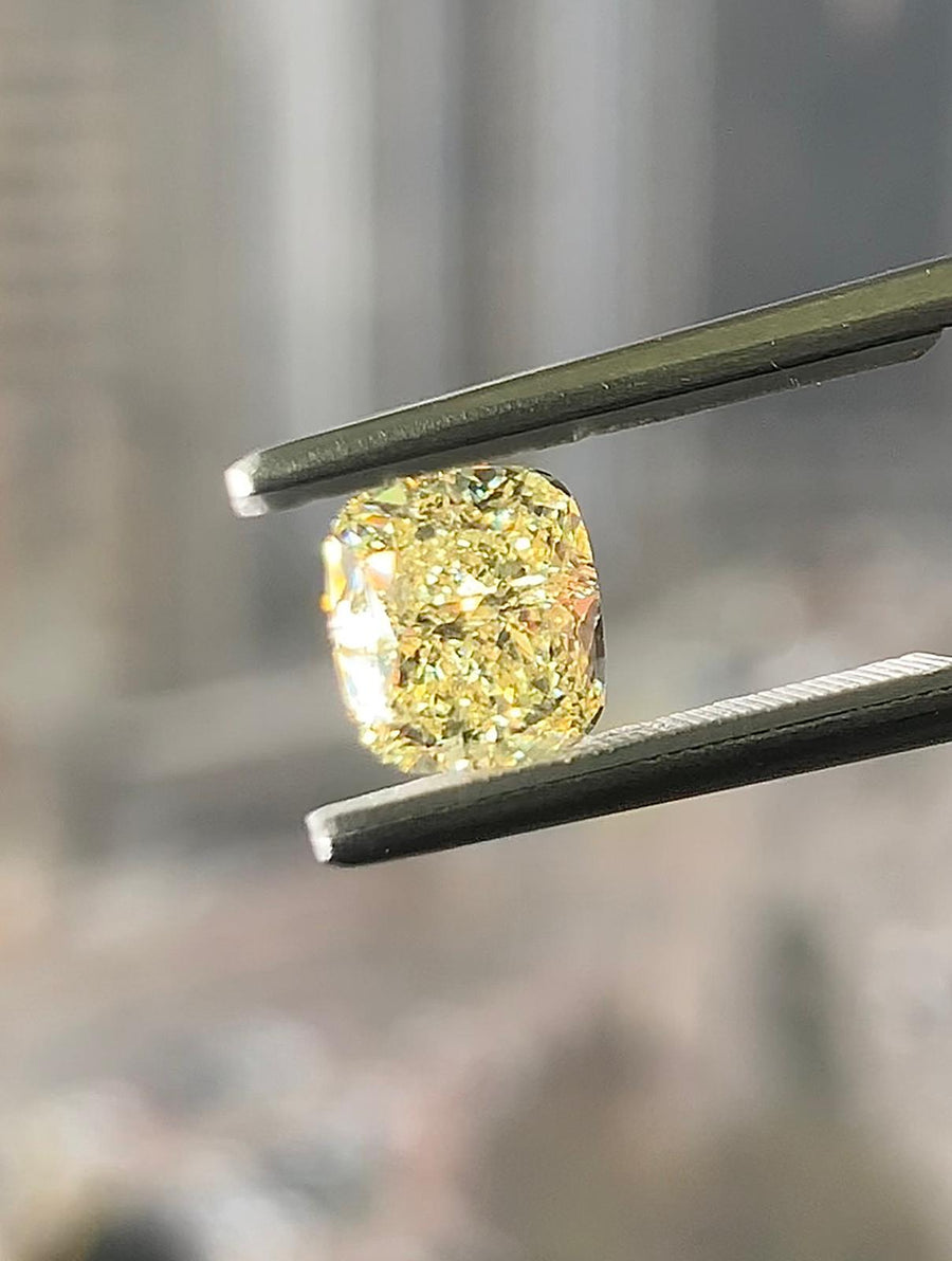 2.04 Carat CUSHION Shape Lemony YELLOW Color Diamond