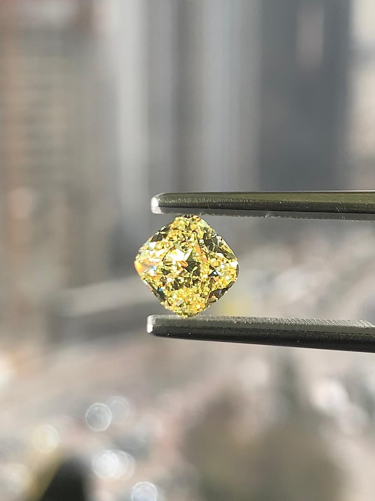 1.63 Carat CUSHION Shape YELLOW Color Diamond