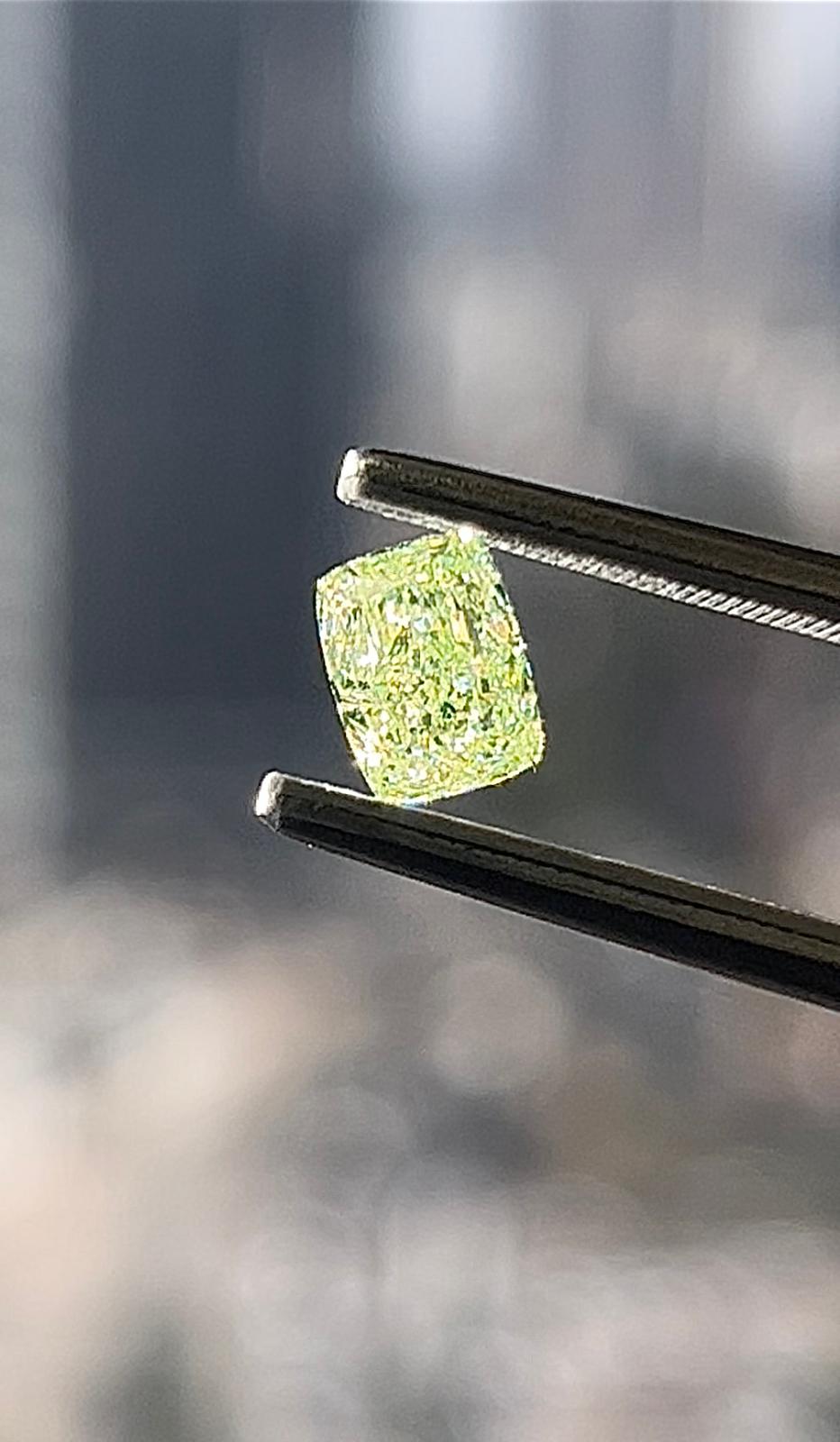 1.00 Carat CUSHION Shape GREEN Color Diamond