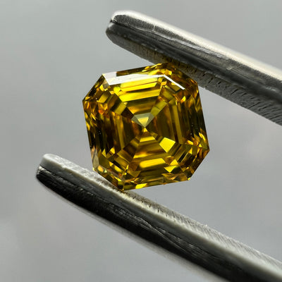 1.02 Carat ASSCHER Shape ORANGY YELLOW Color Diamond
