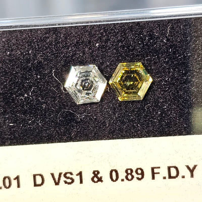 Color Diamonds, 1.01 & 0.89 Carats, Hexagon Shapes, VS1, SI2 Clarity