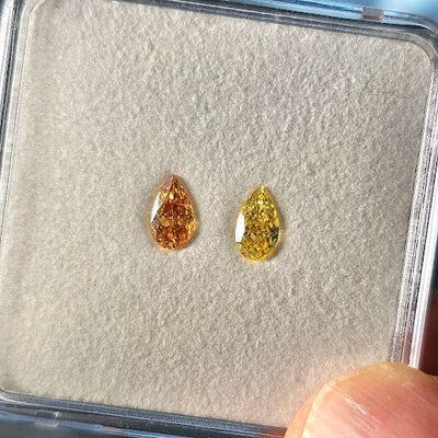Orange & Yellow Diamonds, 0.34 & 0.33 Carat, Pear Shape, SI1 Clarity
