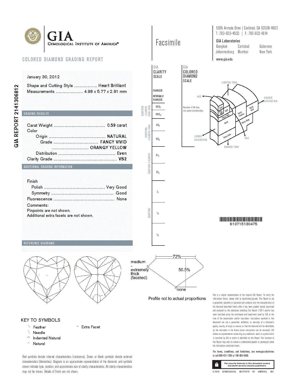0.59 Carat HEART Shape YELLOW Color Diamond - VMK Diamonds