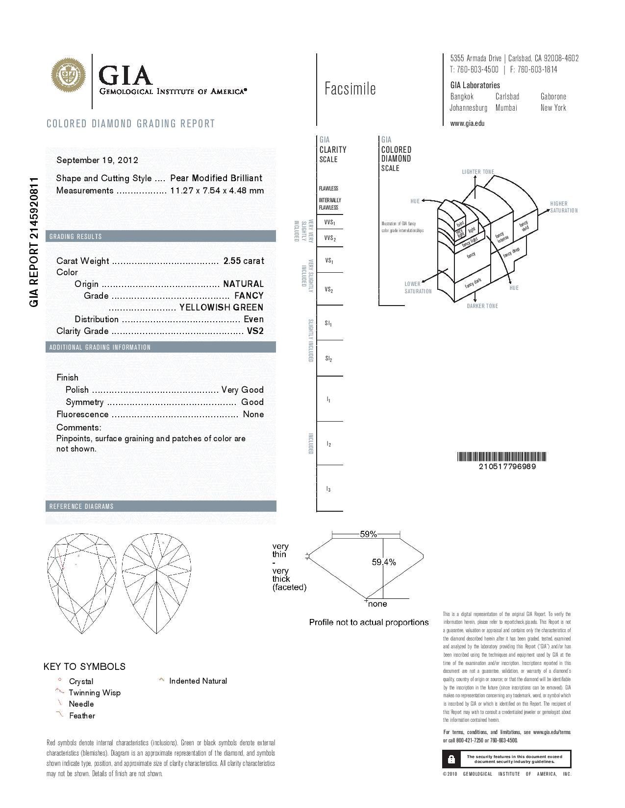 2.55 Carat PEAR Shape GREEN Color Diamond - VMK Diamonds