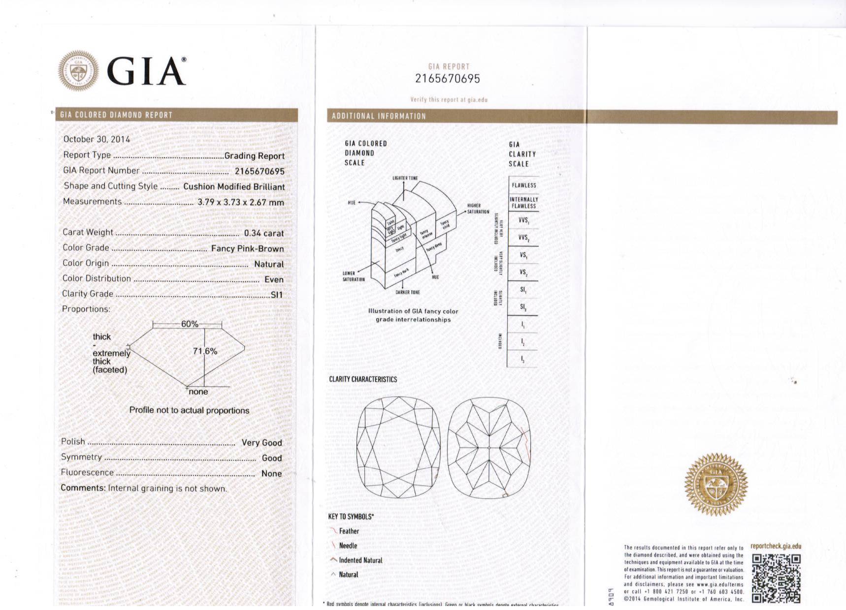 0.34 Carat CUSHION Shape BROWN Color Diamond - VMK Diamonds