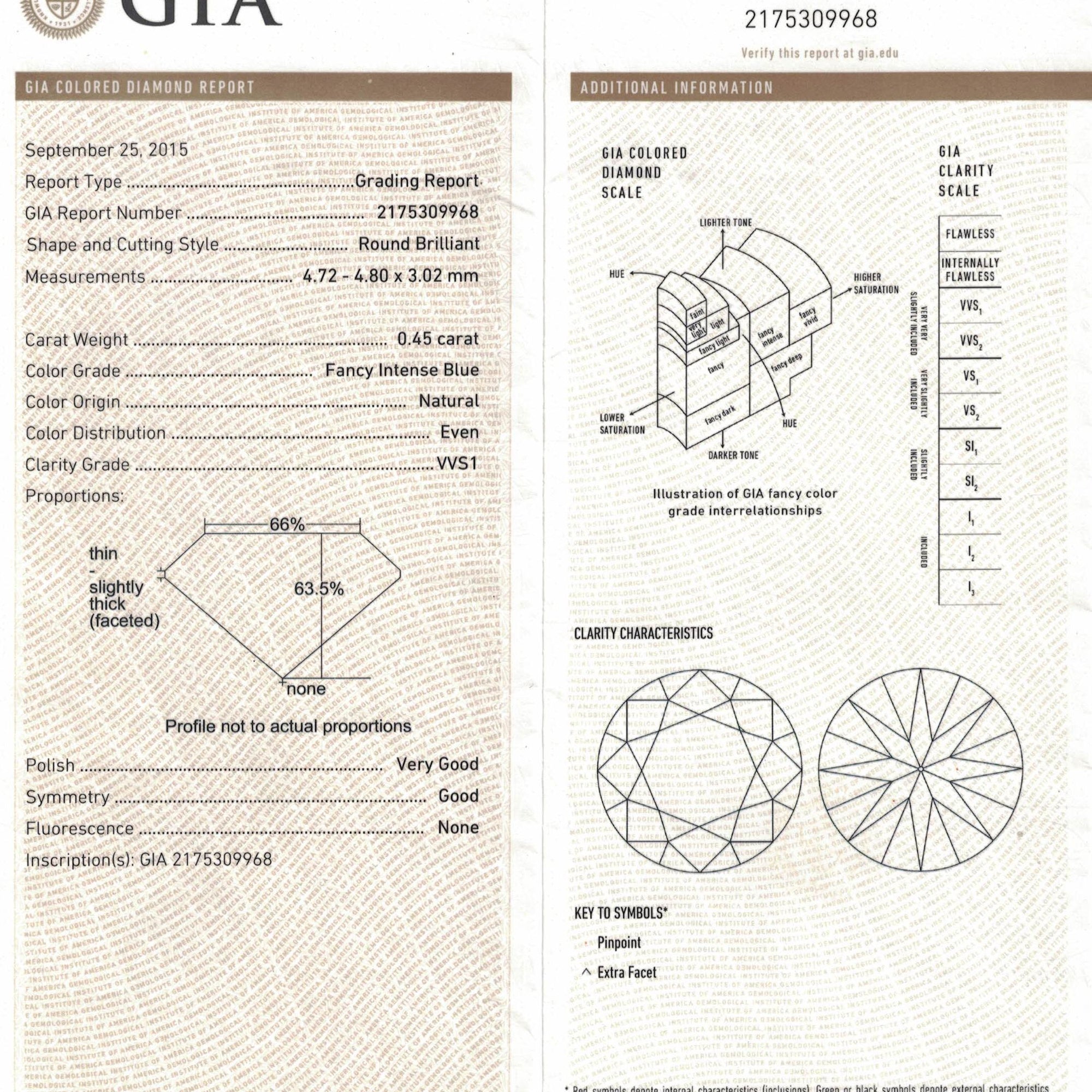 Fancy Blue Diamond 0.45 Carat ROUND Shape  : 2175309968