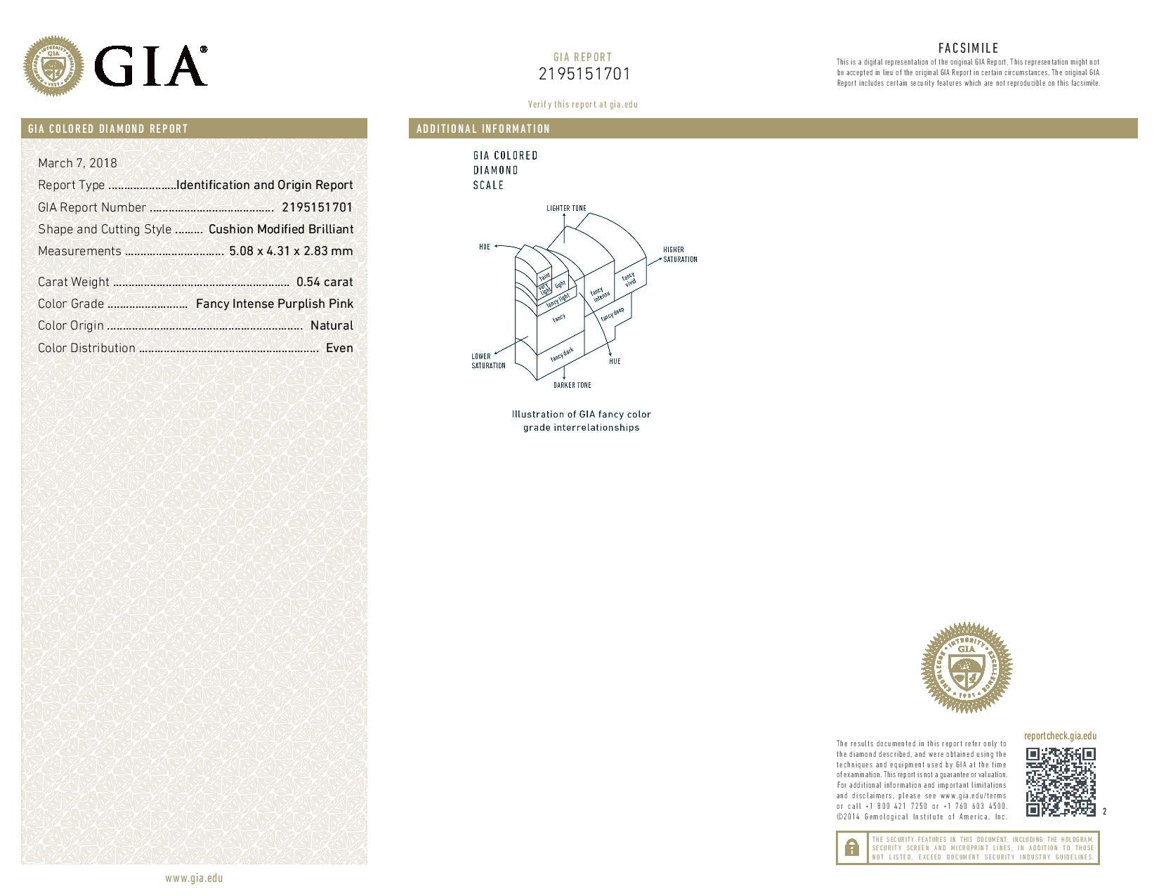 0.54 Carat CUSHION Shape PINK Color Diamond - VMK Diamonds