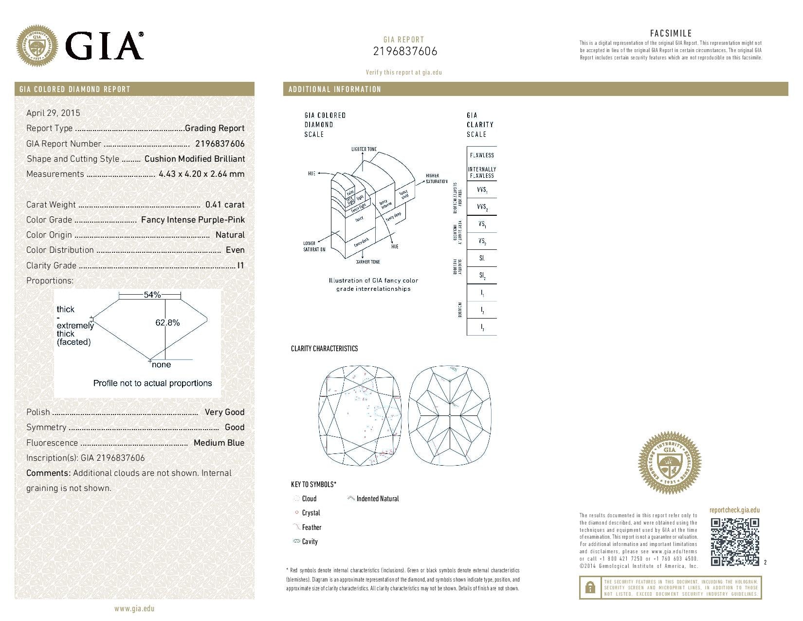 0.41 Carat CUSHION Shape PINK Color Diamond - VMK Diamonds