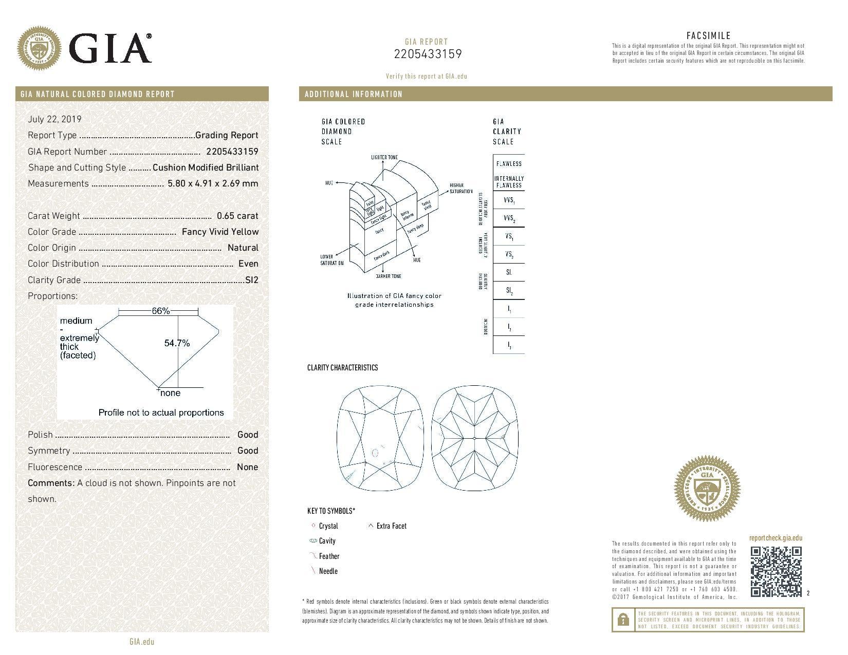 0.65 Carat CUSHION Shape YELLOW Color Diamond - VMK Diamonds